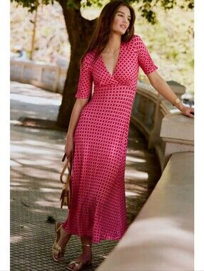 Boden Rebecca Midi Tea Dress Pink Red Geometric A Line Maxi Long Jersey Knit
